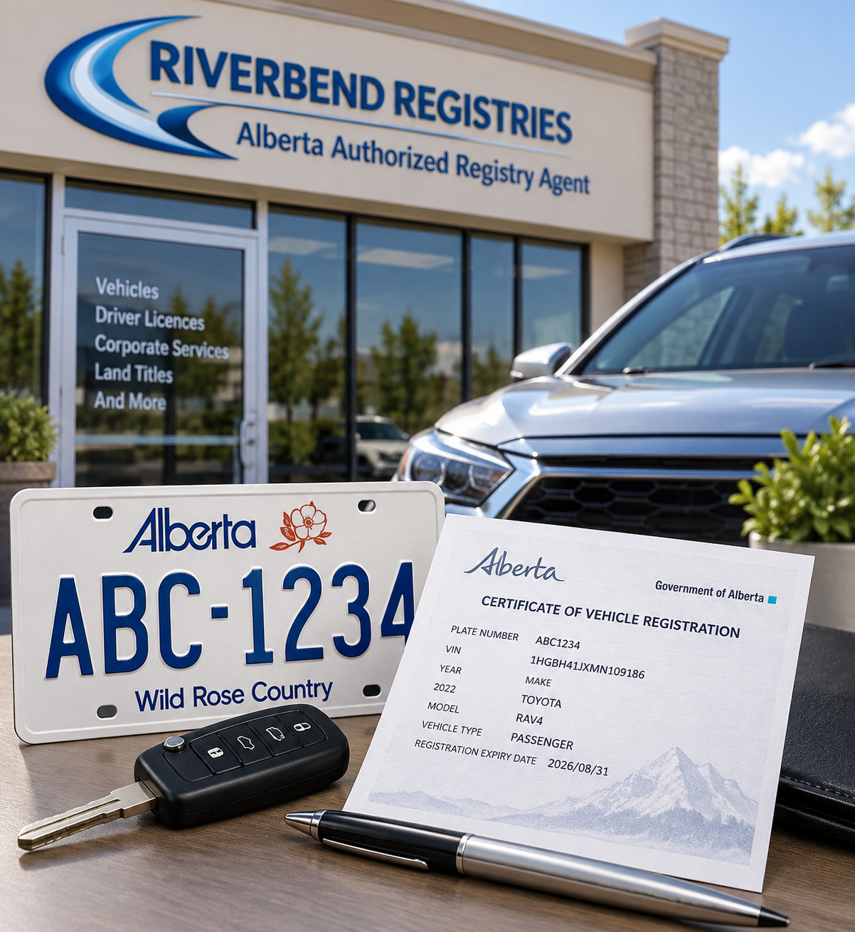 Riverbend Registries road test vehicle in Calgary